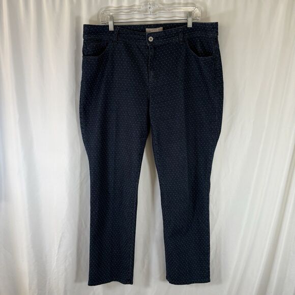 Chico's Jeans Women's 14 Blue Polka Dot Slim Leg Pockets Button Zip - Picture 1 of 8